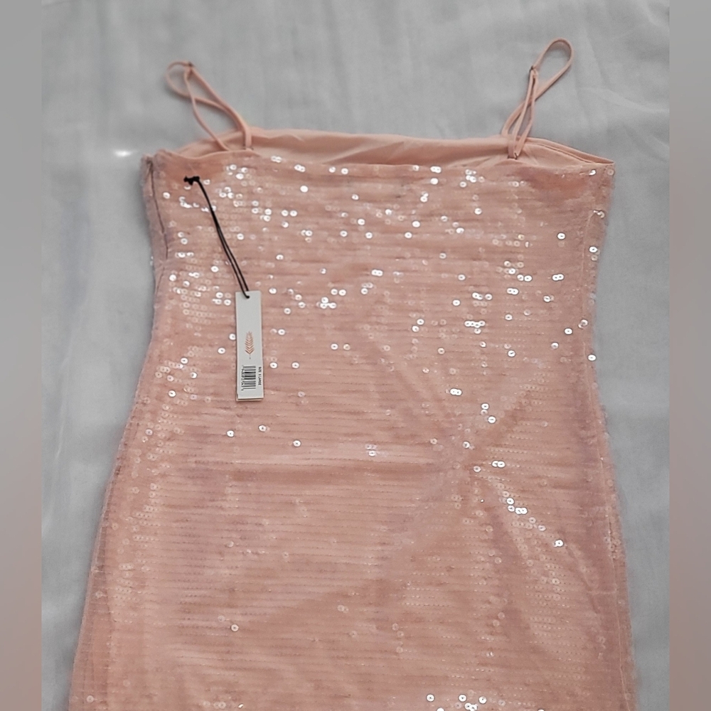 NWT!Chic June & Hudson Summer Sequin Square Neck Pink Luxe Women's Mini Dress XL - Picture 8 of 14